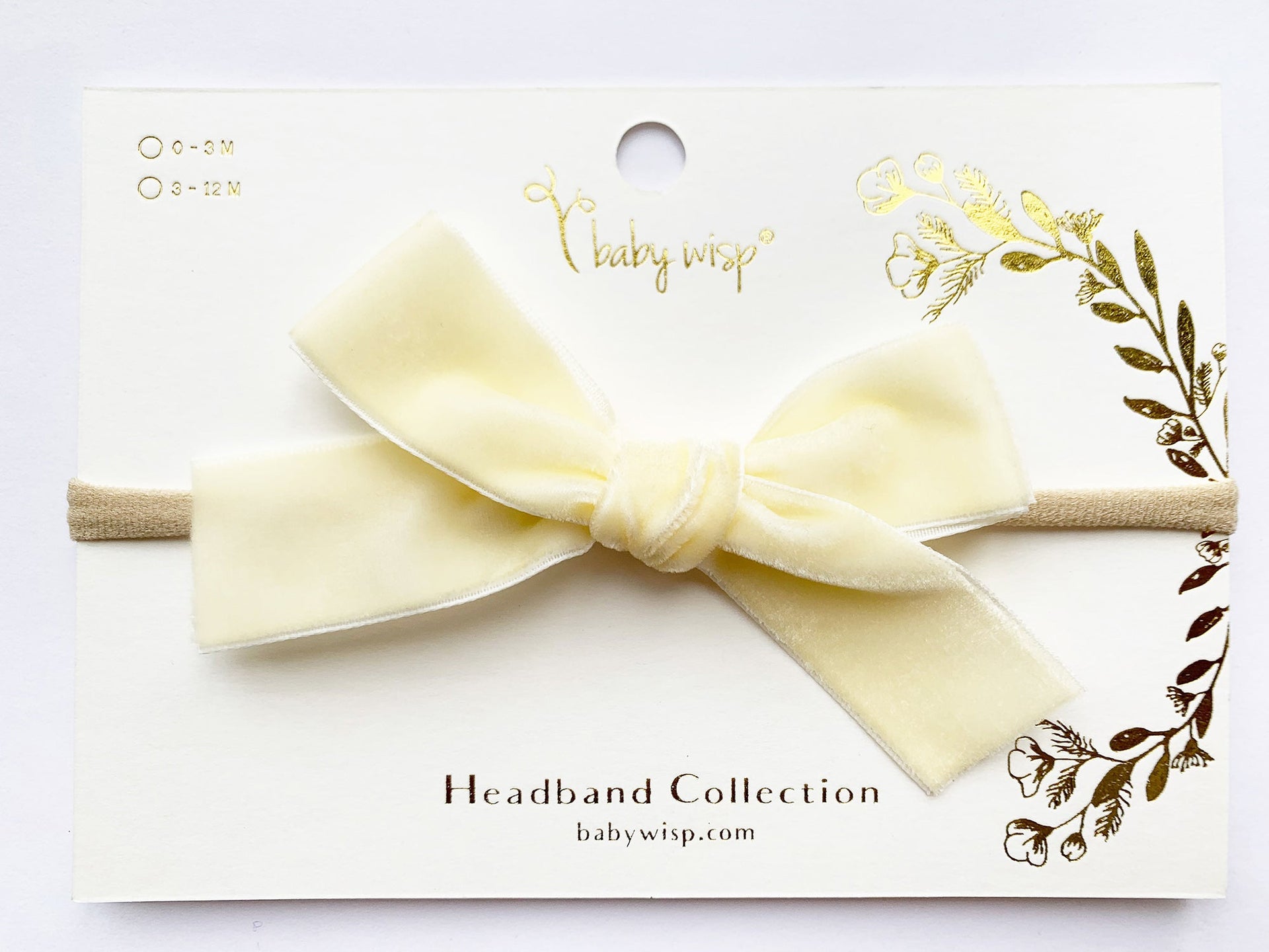 Ivory Velvet Bow - Baby and Toddler Headband (1 inch Ribbon) Baby Wisp