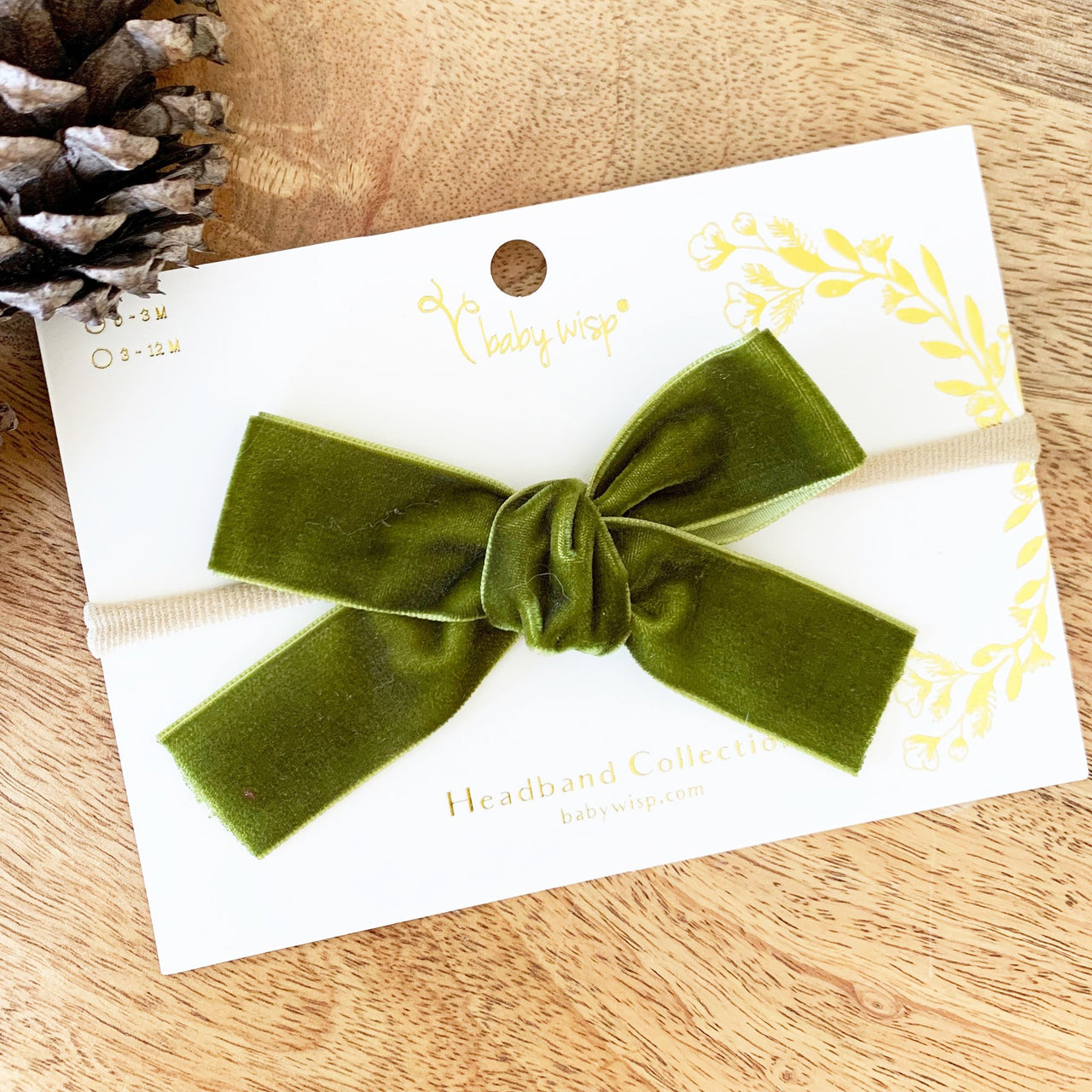 Green Velvet Bow - Baby and Toddler Headband (1 inch Ribbon) Baby Wisp