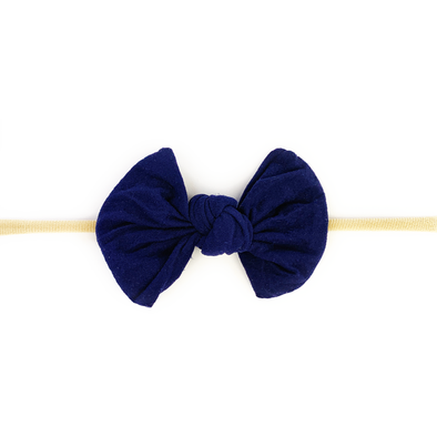 Knotted Bow - Skinny Nylon Headband - Navy Baby Wisp