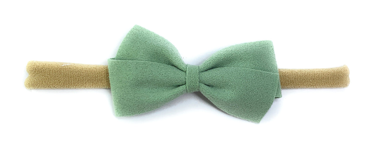 Thali Faux Suede Bow Headband for Babies - Muted Mint Baby Wisp
