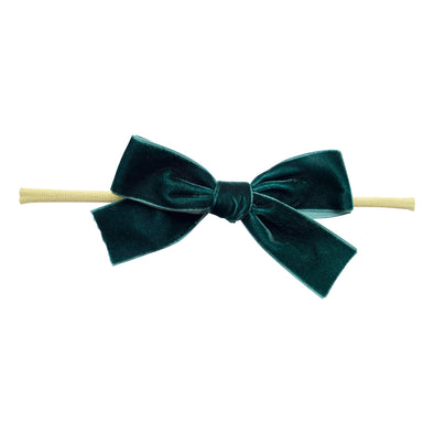 Green Velvet Bow - Baby and Toddler Headband (1 inch Ribbon) Baby Wisp