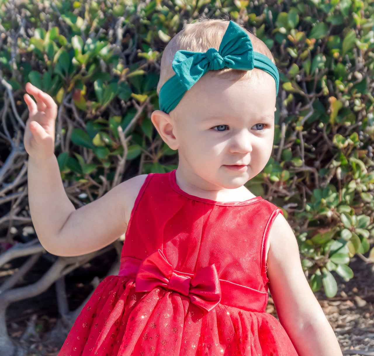 Nylon Bow Headband - Emerald Green Baby Wisp