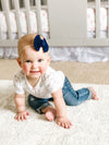 Emerald Green Knotted Bow - Nylon Skinny Headband Baby Wisp
