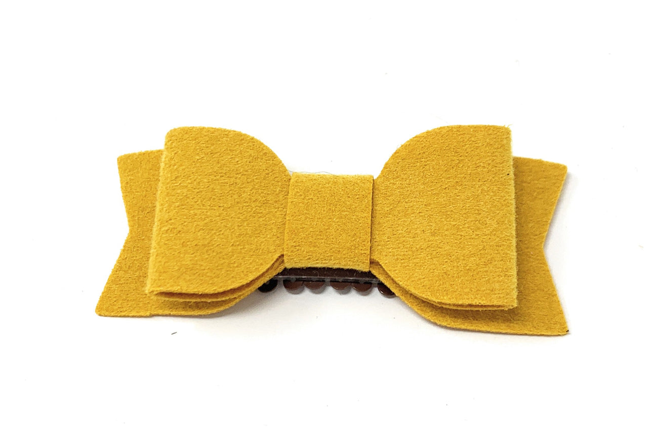 Medium Wisp Clip - Billie Jean Faux Suede Bow - Mustard Baby Wisp