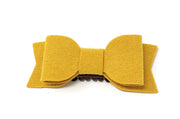Medium Wisp Clip - Billie Jean Faux Suede Bow - Mustard Baby Wisp