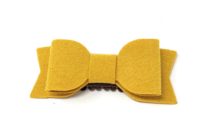 Medium Wisp Clip - Billie Jean Faux Suede Bow - Mustard Baby Wisp