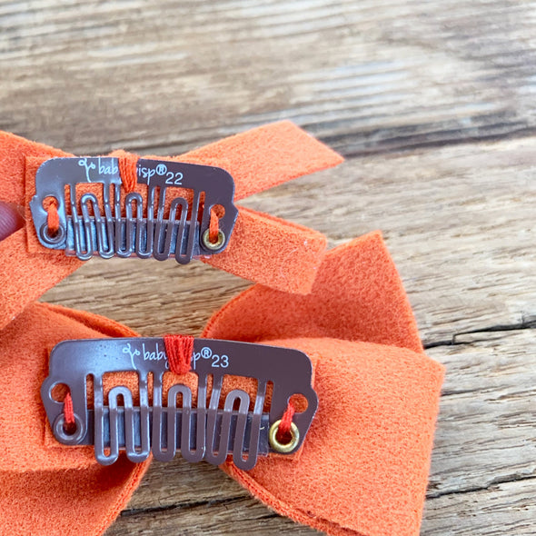 Medium Wisp Clip Baby Bow - Thali Faux Suede Bow - Thyme Baby Wisp