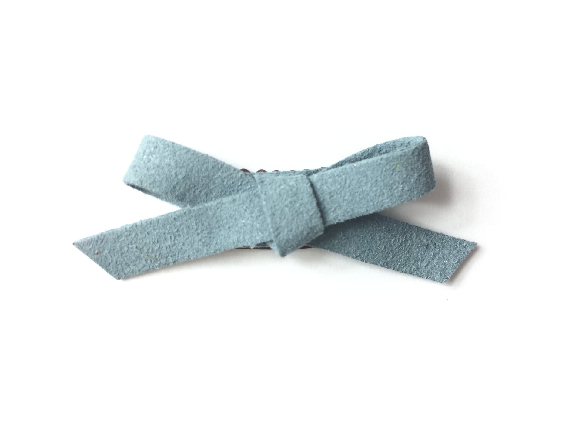 Mini Latch Clip - Hand Tied Faux Suede Hair Bows - Blue Baby Wisp