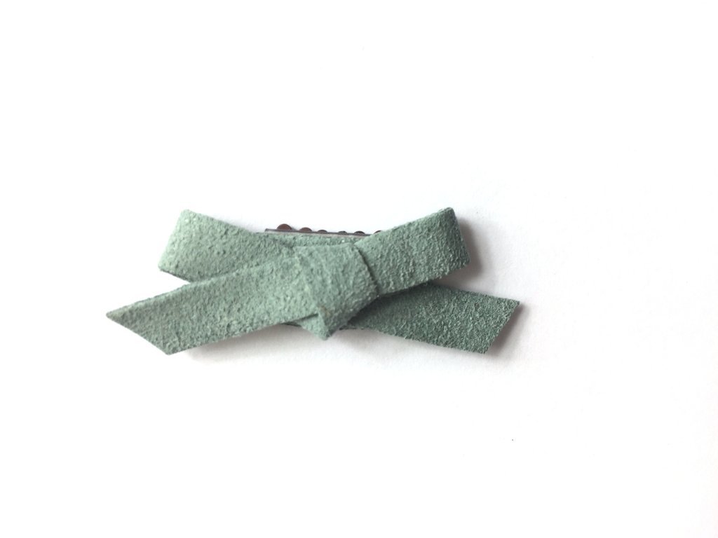 Mini Latch Clip - Hand Tied Faux Suede Hair Bows - Lichen Green Baby Wisp