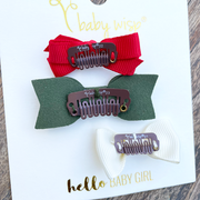 3 Mixed Style Wisp Clips Infant Bows Hair Clips - Holiday Gift Set Baby Wisp