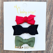 3 Mixed Style Wisp Clips Infant Bows Hair Clips - Holiday Gift Set Baby Wisp