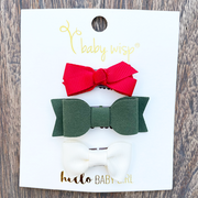 3 Mixed Style Wisp Clips Infant Bows Hair Clips - Holiday Gift Set Baby Wisp