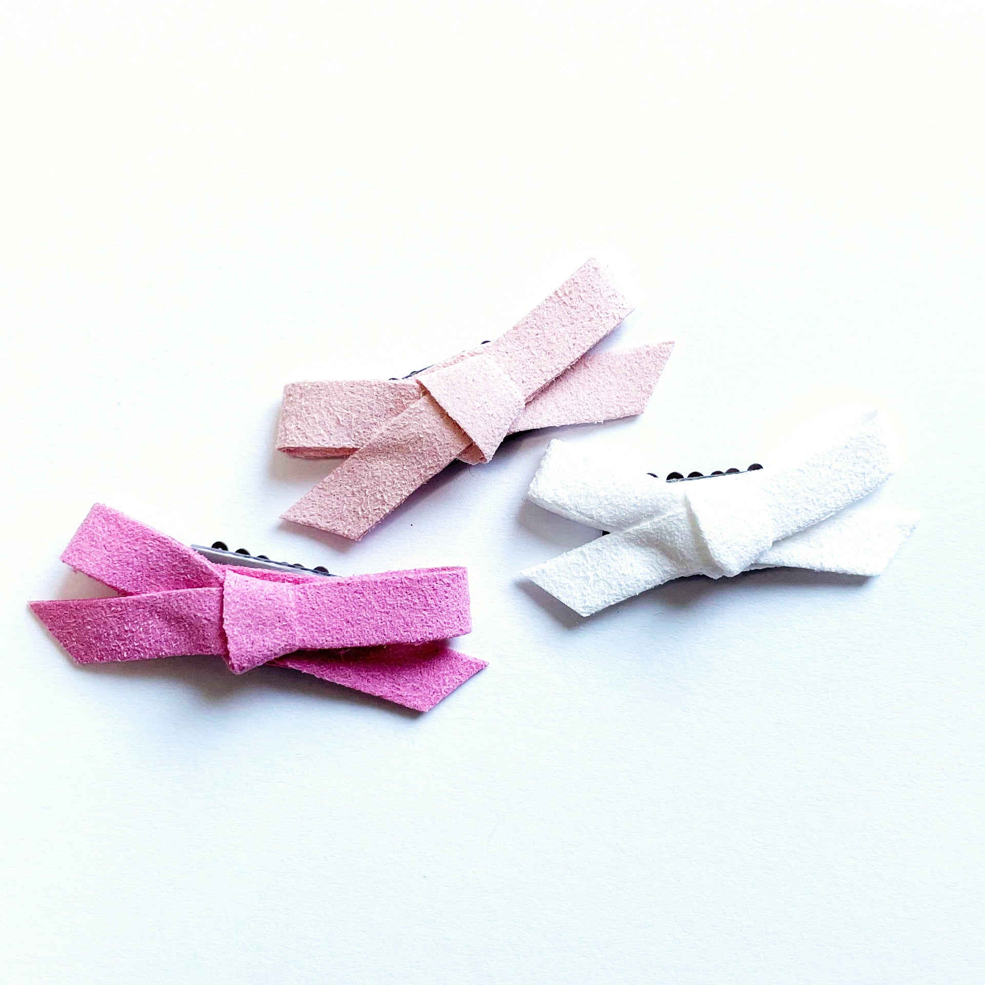 3 Mini Latch Wisp Clips - Faux Suede Hand Tied Baby Bows Baby Wisp