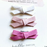 3 Mini Latch Wisp Clips - Faux Suede Hand Tied Baby Bows Baby Wisp