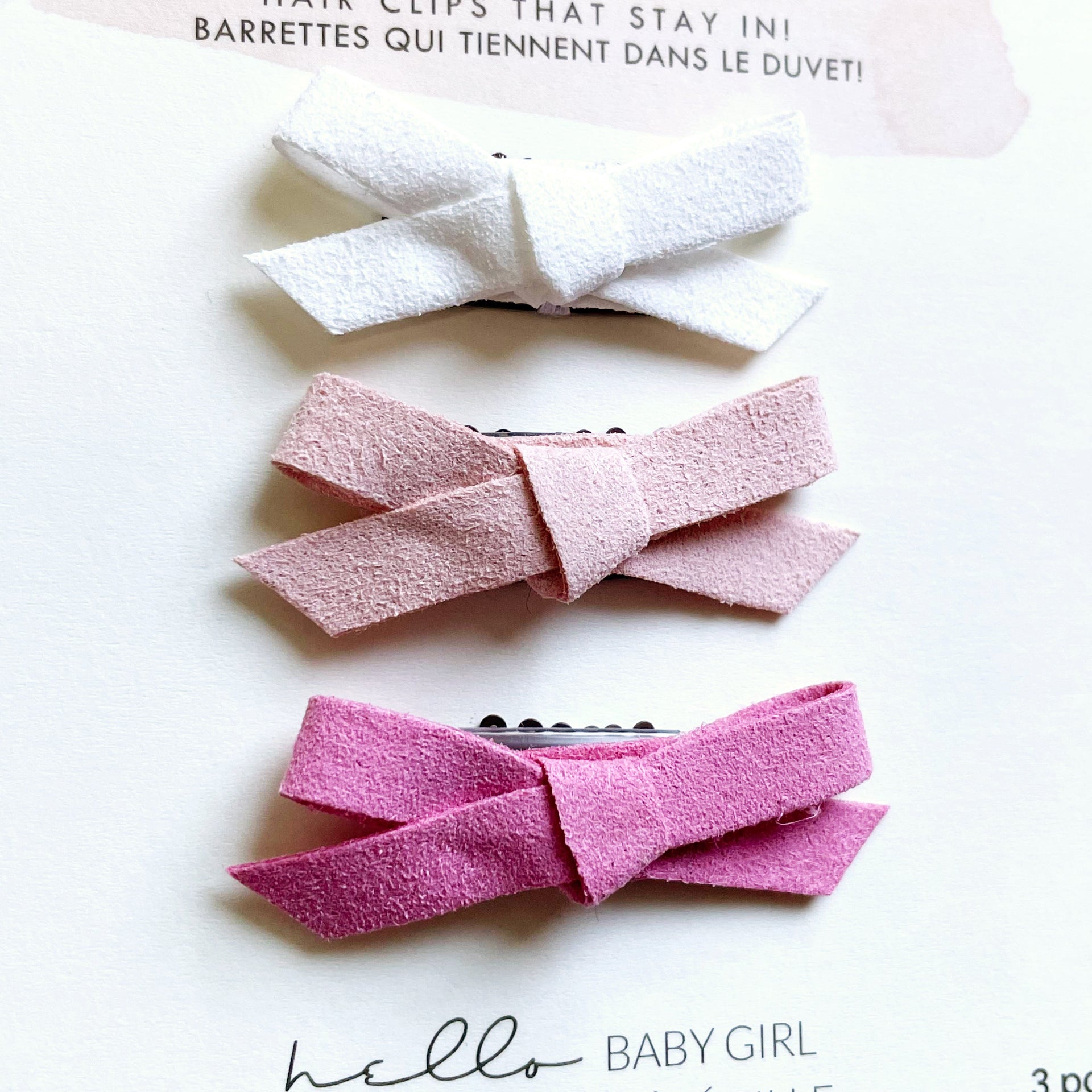 3 Mini Latch Wisp Clips - Faux Suede Hand Tied Baby Bows Baby Wisp