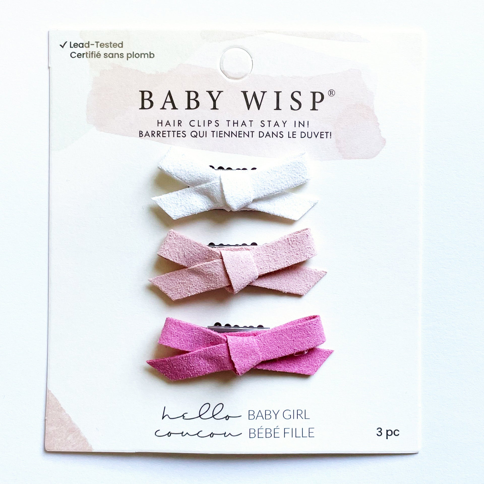 3 Mini Latch Wisp Clips - Faux Suede Hand Tied Baby Bows Baby Wisp