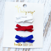 3 Wisp Clip Faux Suede Baby Bow Gift Sets - I Salute You Baby Wisp