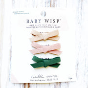 3 Mini Latch Wisp Clips - Faux Suede Hand Tied Baby Bows Baby Wisp