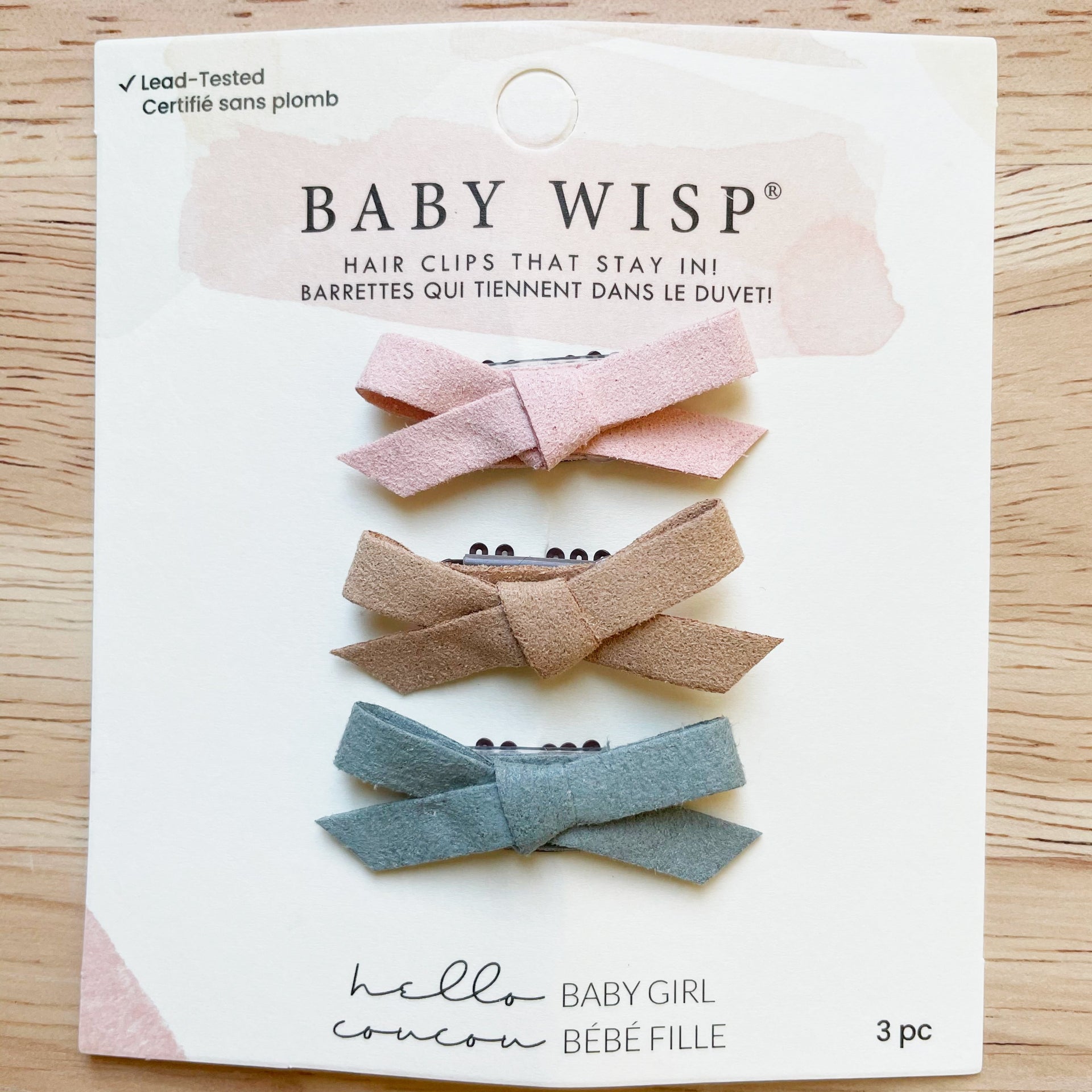 3 Mini Latch Wisp Clips - Faux Suede Hand Tied Baby Bows Baby Wisp