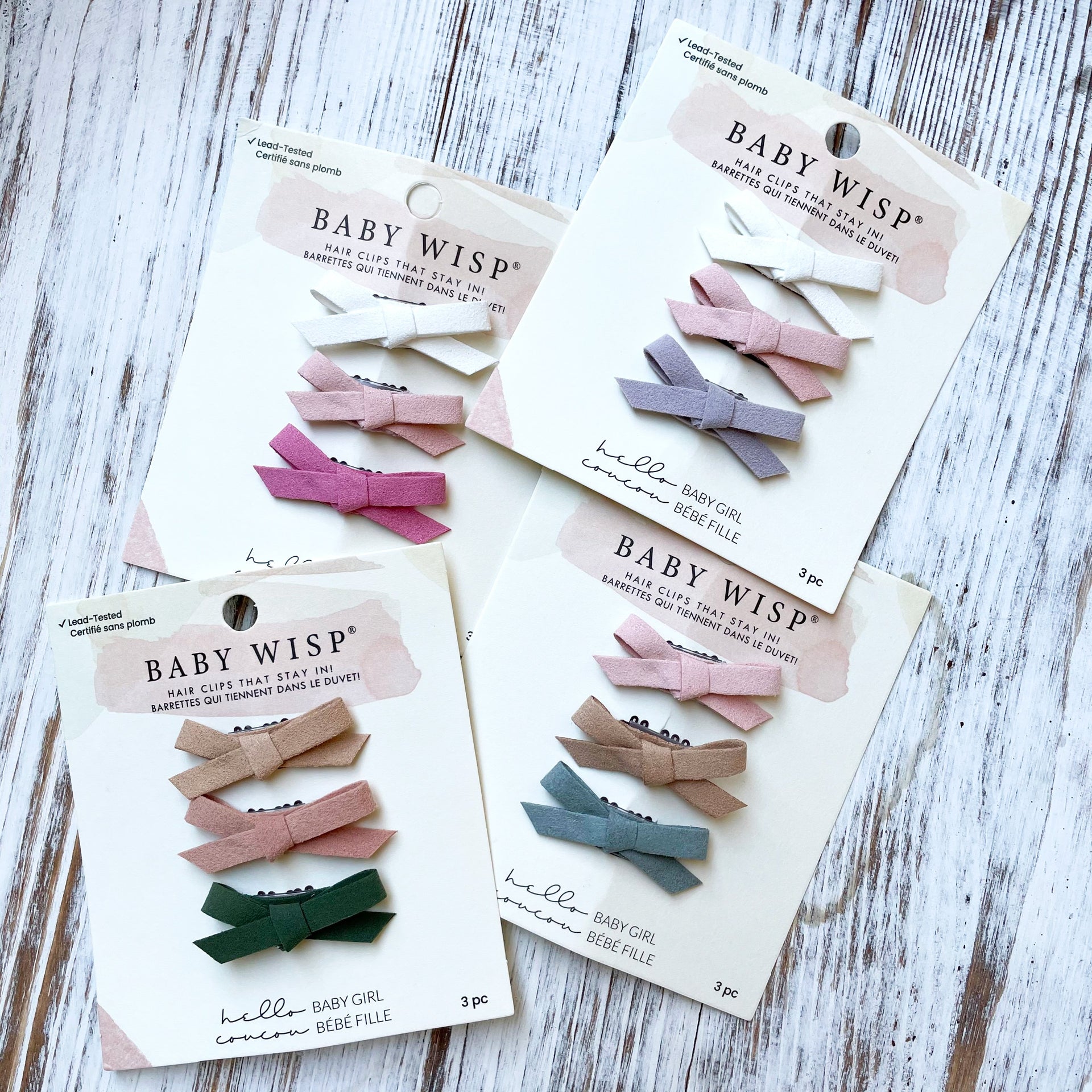 3 Mini Latch Wisp Clips - Faux Suede Hand Tied Baby Bows Baby Wisp