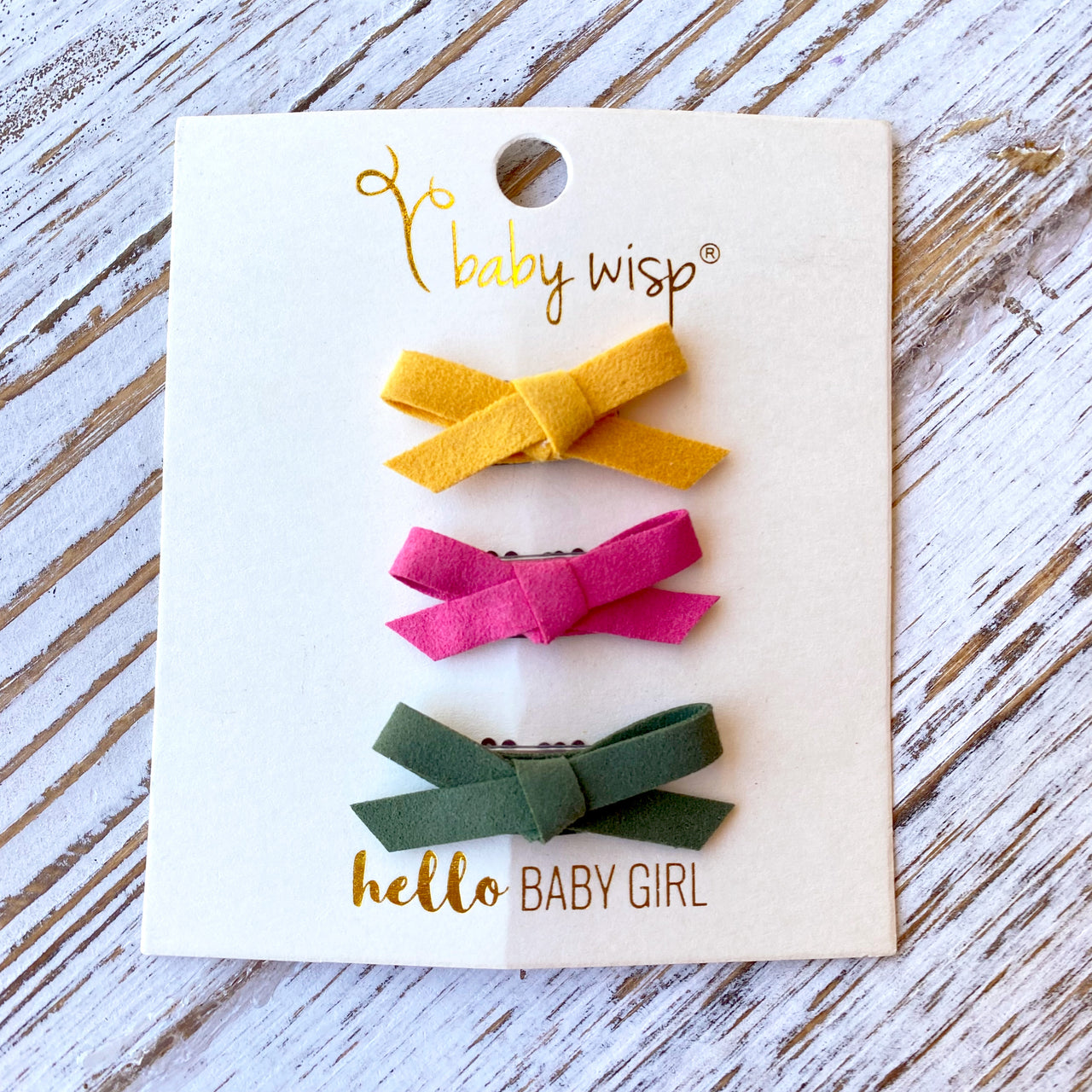 Summer - 3 Mini Wisp Clips Faux Suede Bows Baby Wisp