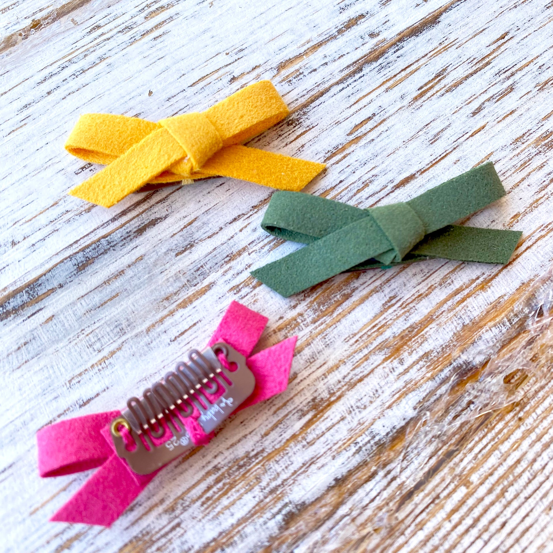 Summer - 3 Mini Wisp Clips Faux Suede Bows Baby Wisp