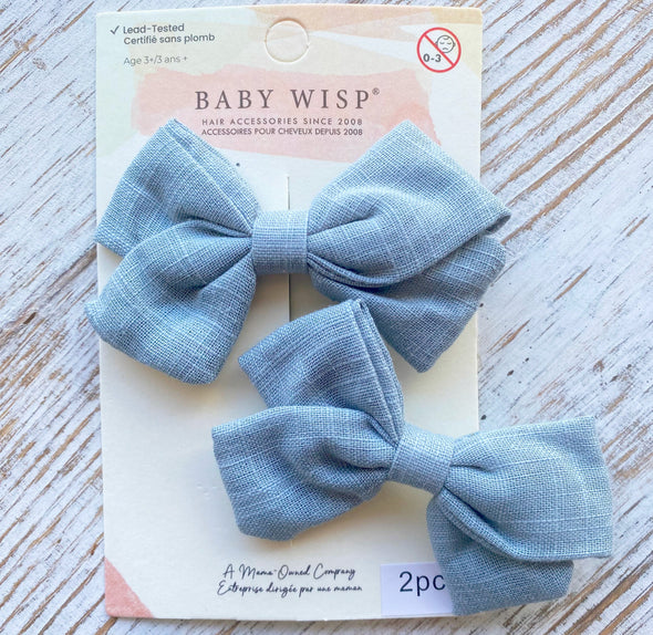 Emma Fabric Bows - Pigtail Bows - Alligator Clip - Blue Jay Baby Wisp