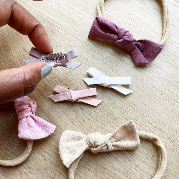 Mini Latch Wisp Clip - Hand Tied Faux Suede Bows Spring Palette Baby Wisp