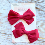 Emma Fabric Bows - Pigtail Bows - Alligator Clip - RED Baby Wisp