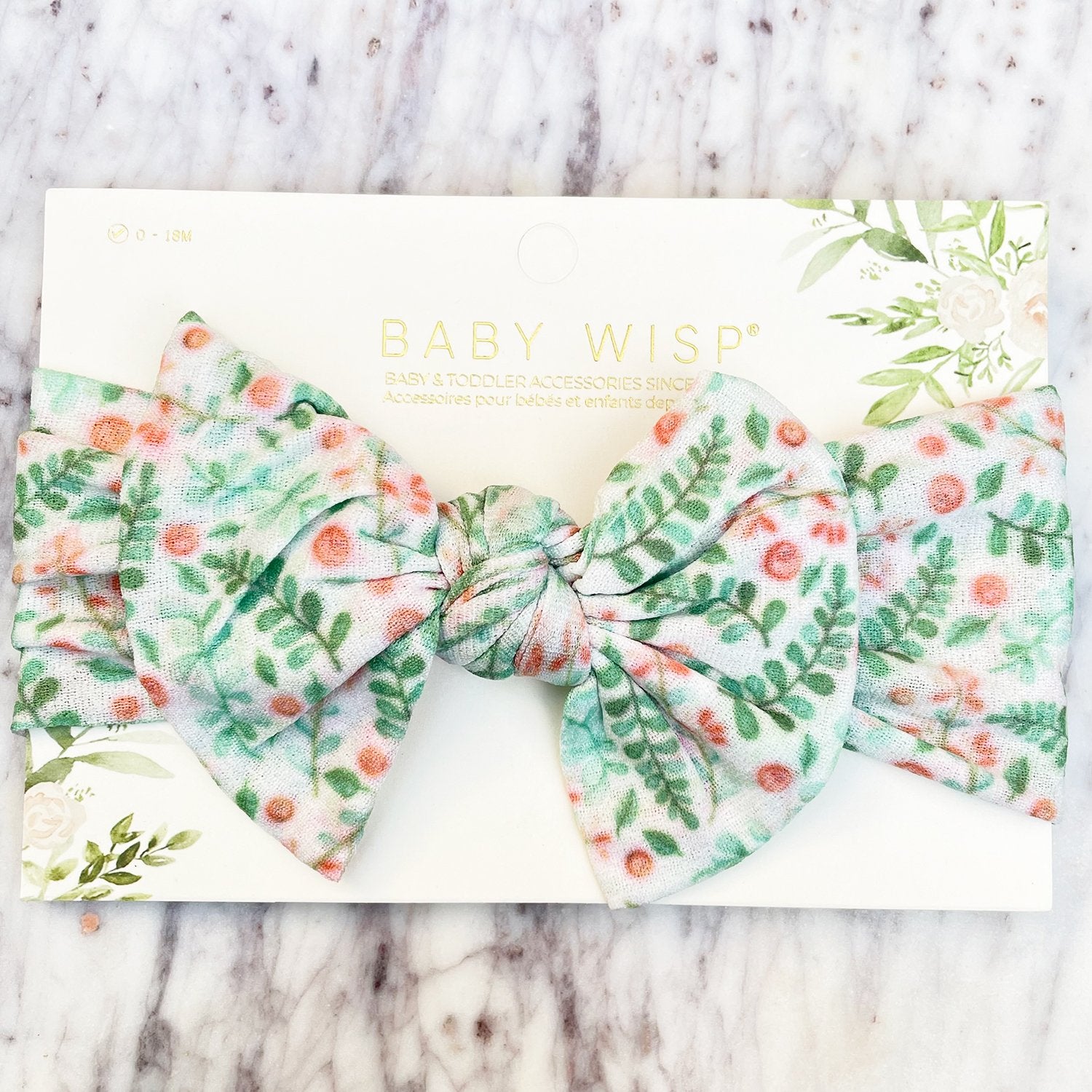 Infant Headwrap Nylon Bow Floral Headband - Green Floral Baby Wisp