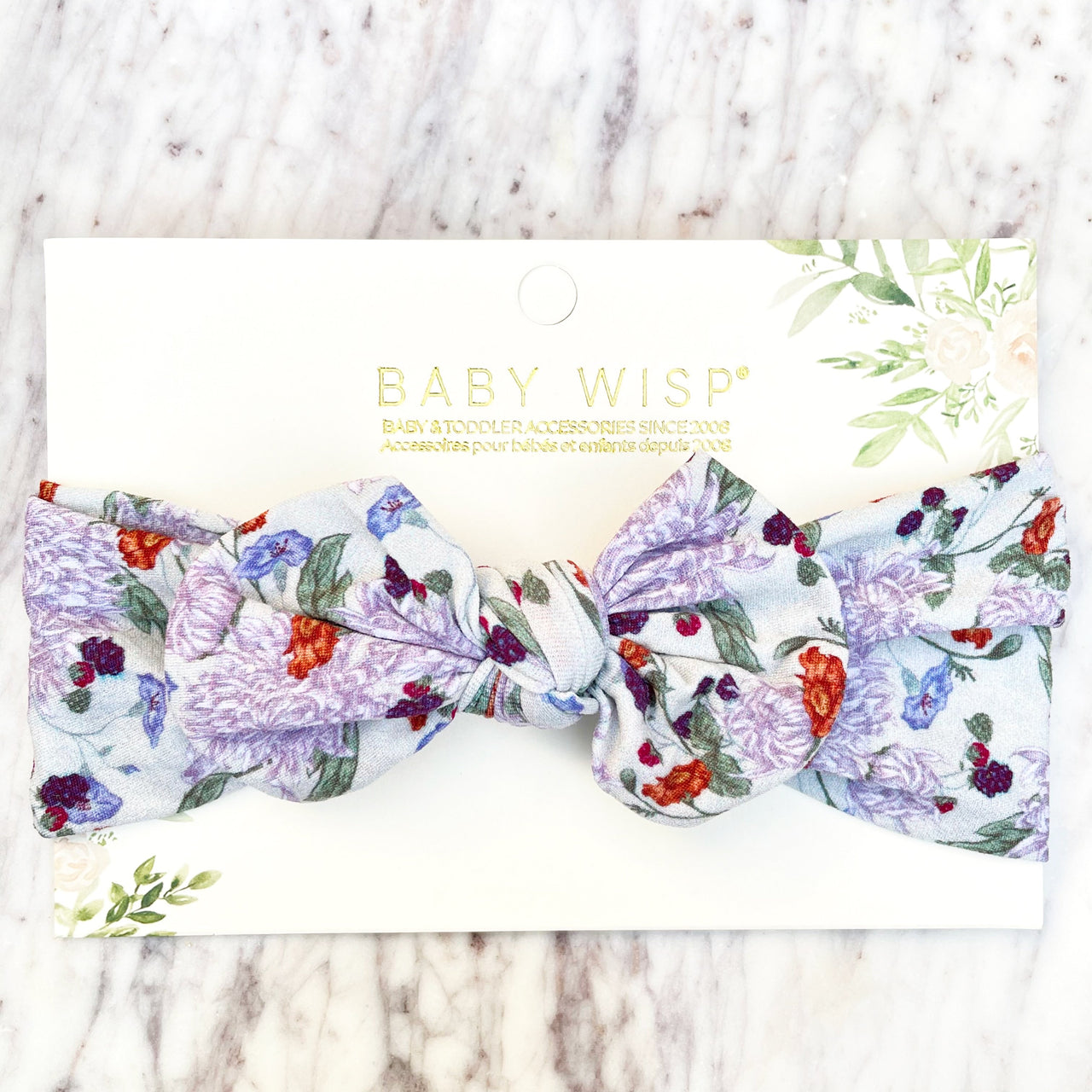 Infant Headwrap Nylon Bow Floral Headband - Violet Bloom Baby Wisp