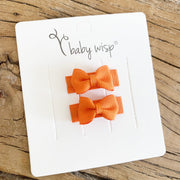 Grosgrain Tuxedo Bow Barrettes - 2 Orange Bows Baby Wisp