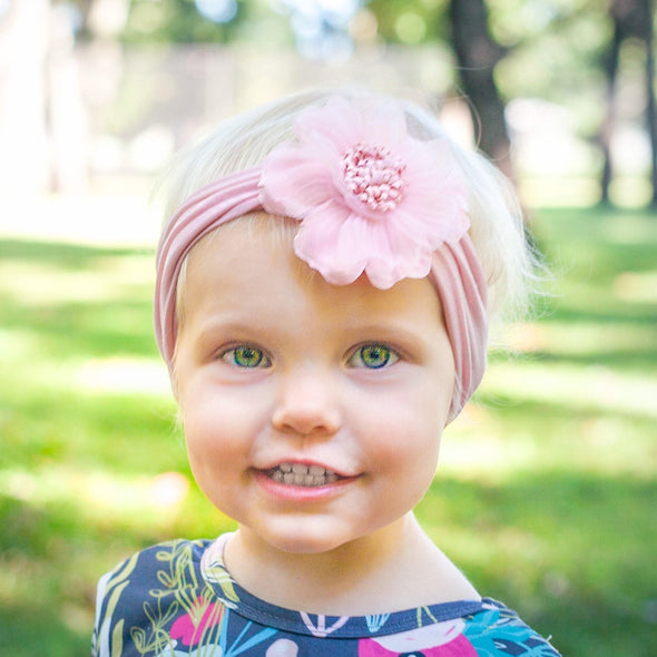 Evelyn Flower Nylon Headwrap - White Baby Wisp