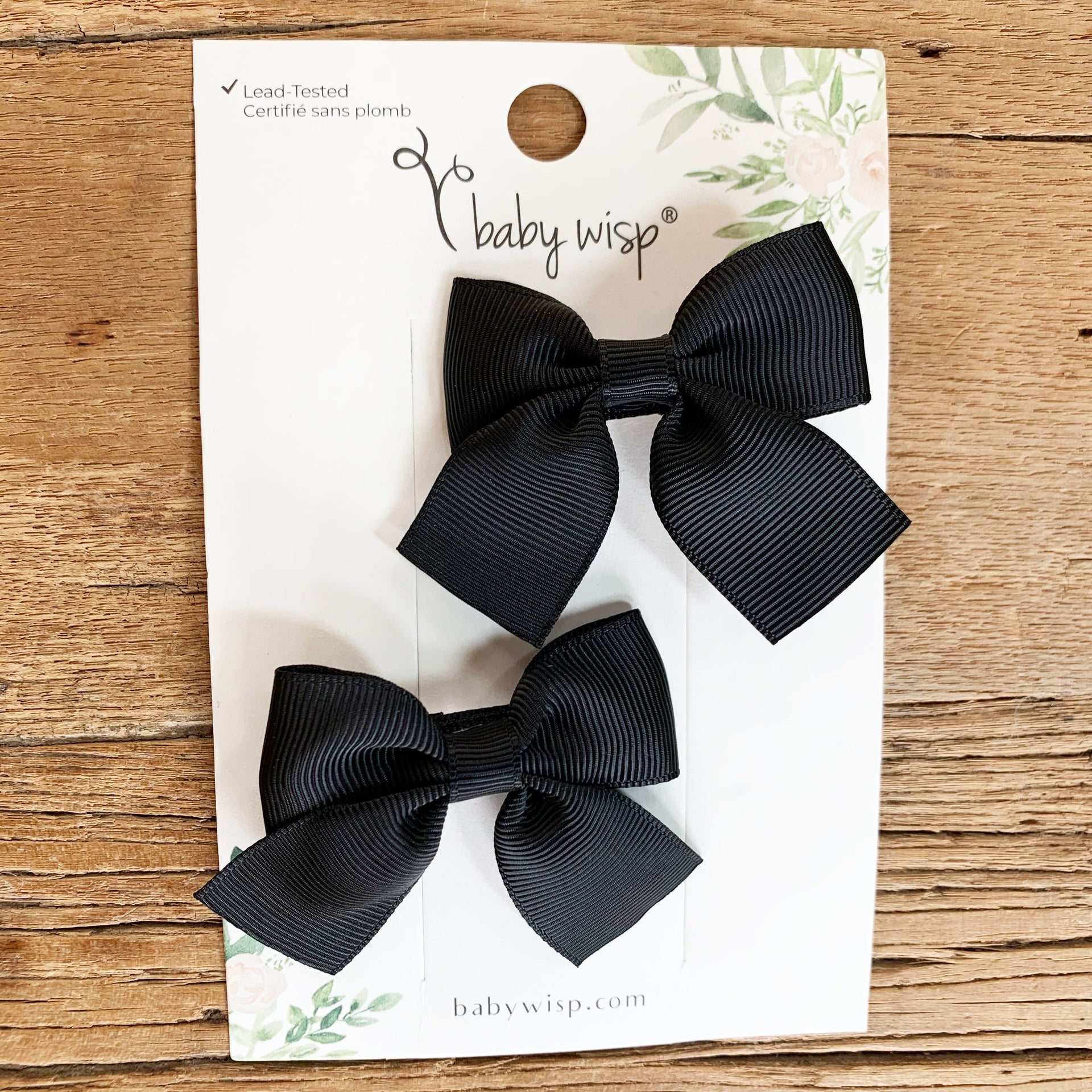 Pollyanna Toddler Bows - Alligator Hair Clip - Pigtail Pair - Black Baby Wisp