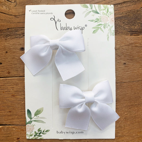 Pollyanna Toddler Bows - Alligator Hair Clip - Pigtail Pair - White Baby Wisp