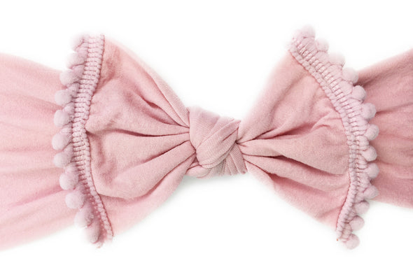 Infant Headwrap - Mini Trim Pom Pom Bow - Dusty Pink Baby Wisp