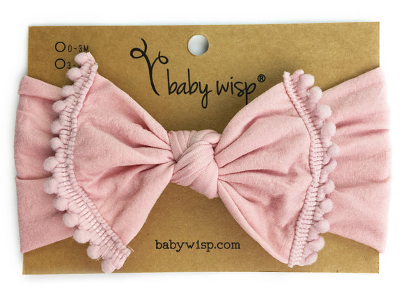 Infant Headwrap - Mini Trim Pom Pom Bow - Dusty Pink Baby Wisp