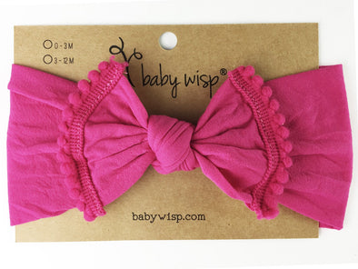 Nylon Pom Pom Trim Headband - Dark Pink Baby Wisp