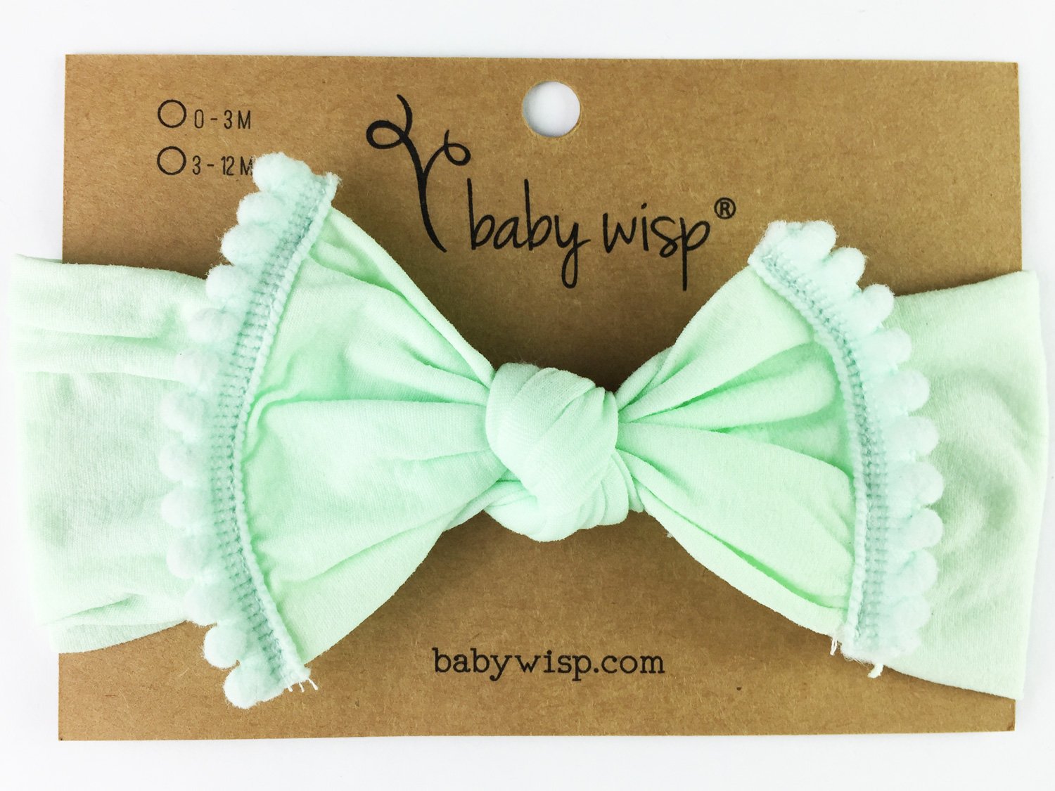 Mint Green Nylon Pom Pom Mini Trim Headband for Babies Baby Wisp
