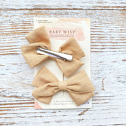 Emma Fabric Bows - Pigtail Bows - Alligator Clip - SAND Baby Wisp