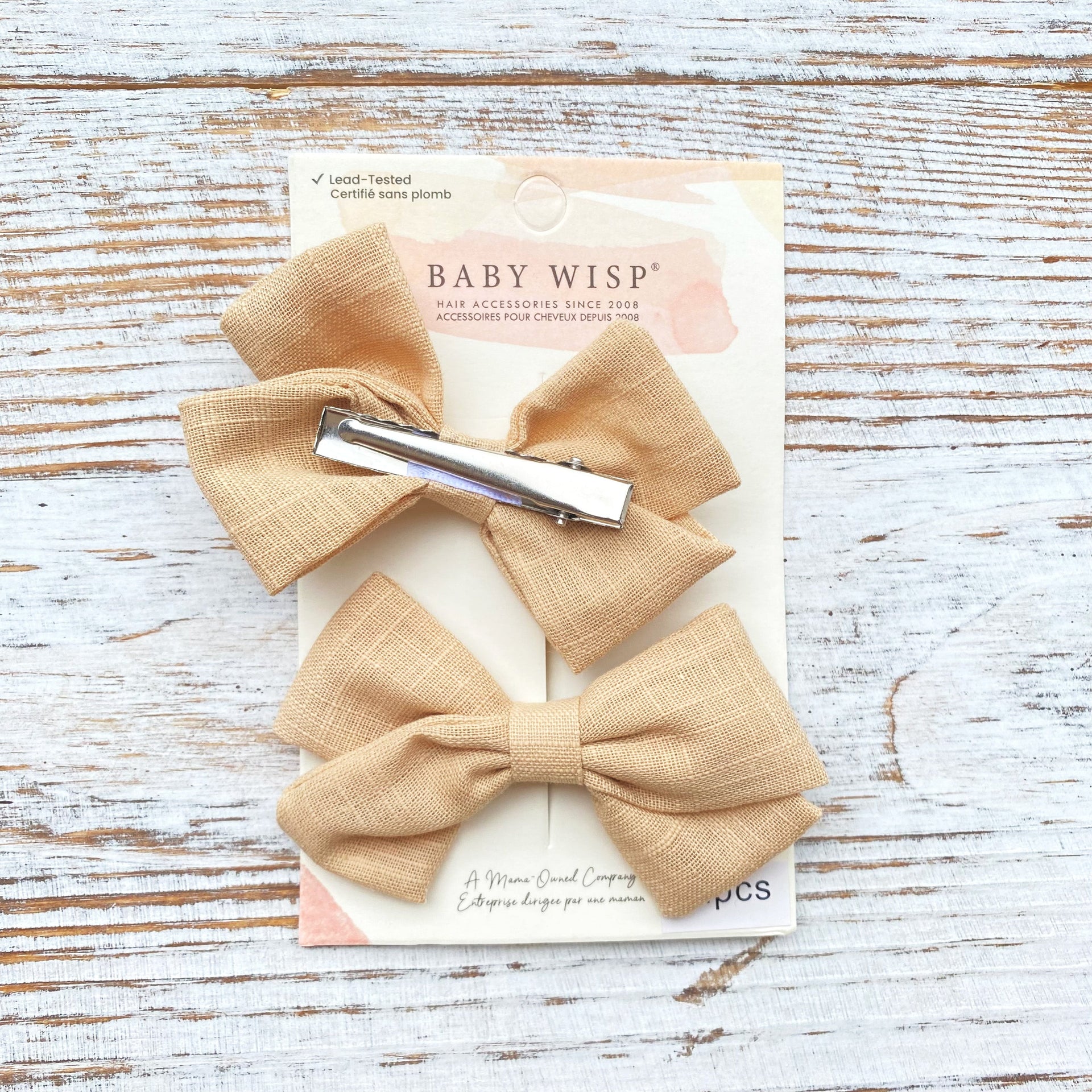 Emma Fabric Bows - Pigtail Bows - Alligator Clip - SAND Baby Wisp