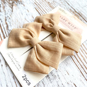 Emma Fabric Bows - Pigtail Bows - Alligator Clip - SAND Baby Wisp