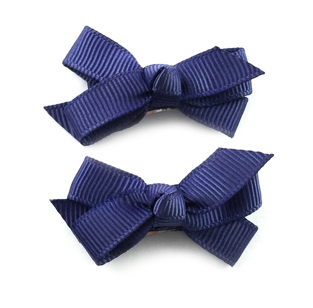 Small Snap Chelsea Boutique Bow - 2 pack - Ink Blue Baby Wisp