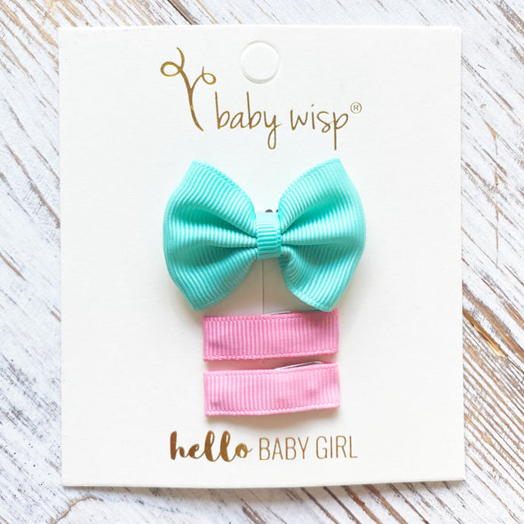 3 Spring Baby Bow Set - Classic Bow and Ribbon Clips Baby Wisp