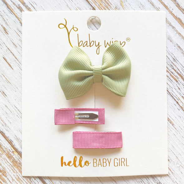 3 Spring Baby Bow Set - Classic Bow and Ribbon Clips Baby Wisp