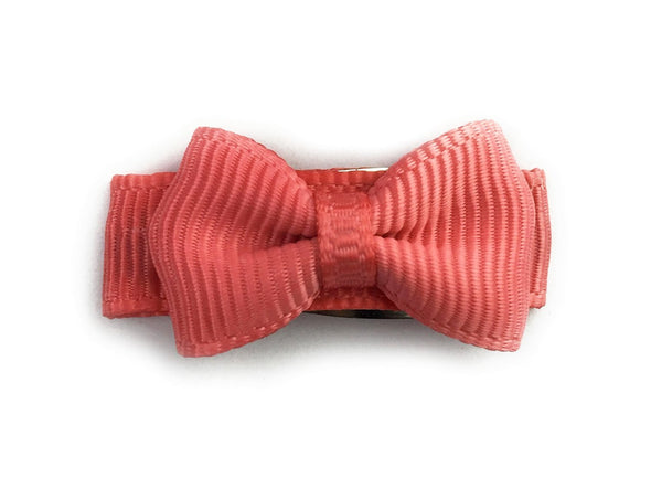 Grosgrain Tuxedo Bow Snap Clip - Single Hair Bow - Deep Coral Baby Wisp