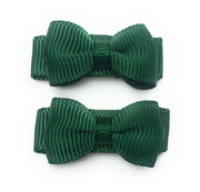 Grosgrain Tuxedo Ribbon Bow - 2 Snap Clips - Forest Green Baby Wisp