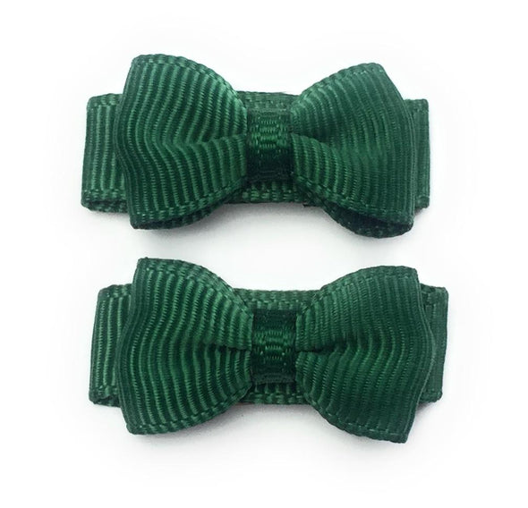 Grosgrain Tuxedo Ribbon Bow - 2 Snap Clips - Forest Green Baby Wisp
