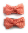 Grosgrain Tuxedo Ribbon Bow - 2 Snap Clips - Light Coral Baby Wisp