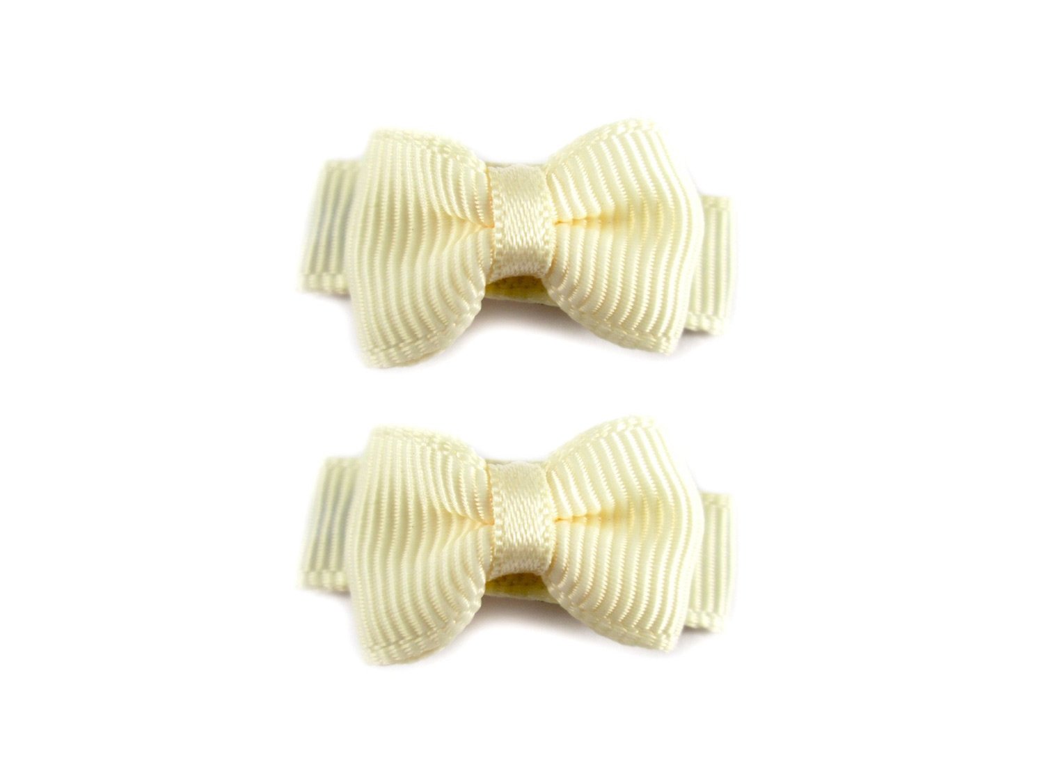 Grosgrain Tux Bow Snaps - 2 pack - Ivory Baby Wisp